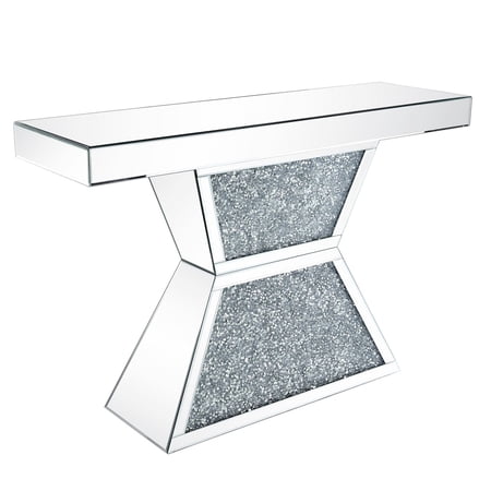 Benjaza 47.24" Transitional Faux Stone Inlay & Glass Console Table in Silver