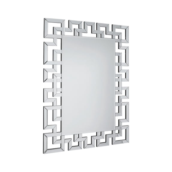 47 Inches Greek Key Design Accent Mirror Silver - Saltoro Sherpi