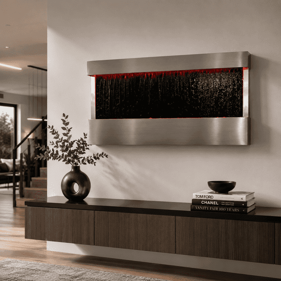 47" Indoor Wall-Mounted Waterfall Mirror Fountain with LED Lights, Smart Plug & Remote Control