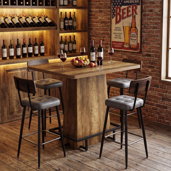 47" Industrial Bar Table, Rectangular High Top Pub Table with Metal Frame & Footrest, Space-Saving Tall Table for Kitchen, Dining, or Commercial Use