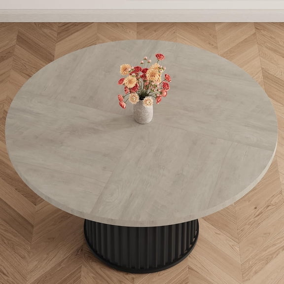 47" Industrial Round Dining Table for 4-6 - Sturdy Waveform Metal Pedestal Base, Ideal for Kitchen & Dining Room-Table Only