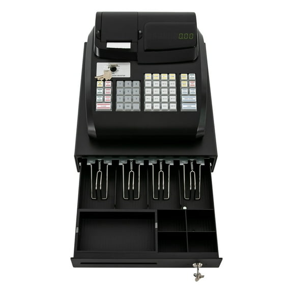 47 Keys Corded Electronic 28.5W Pos System Cash Register Led Display W/ Drawer for Retailers, Food Markets, Butchers, Supermarkets, Grocery Shops (Black)