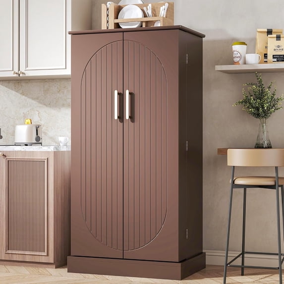 47" Kitchen Pantry Cabinet, Modern Pantry Storage Cabinet with Adjustable Shelves, Kitchen Cabinet Buffet Cupboards Storage Cabinet for Home Office Use (Deep-Brown)