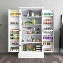 47 Kitchen Pantry Cabinet, White Buffet Cupboards Sideboard with Doors & Adjustable Shelves, Kitchen