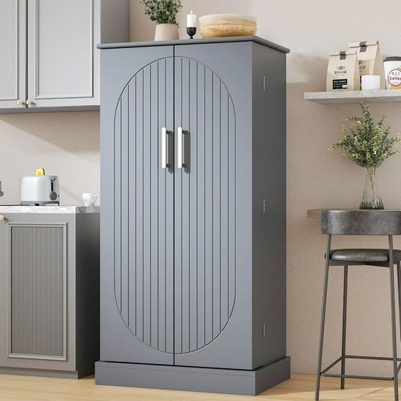 47” Kitchen Pantry Cabinets, Freestanding Kitchen Pantry Storage Cabinet with Doors and Adjustable Shelves, Buffet Cupboards Storage Cabinet for Home Office Use (Grey)