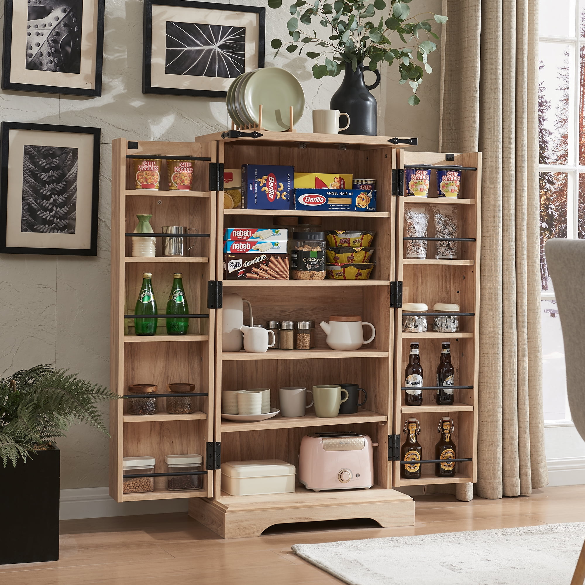 47" Kitchen Pantry with Rattan Doors, Storage Cabinet with Organizer ...