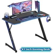 47L Gaming Desk Z-Shaped Carbon Fiber Surface PC Gamer Table with Headphone Hook, Computer Desk Gamer Desk Office Desk for Adults&Teen  Blue