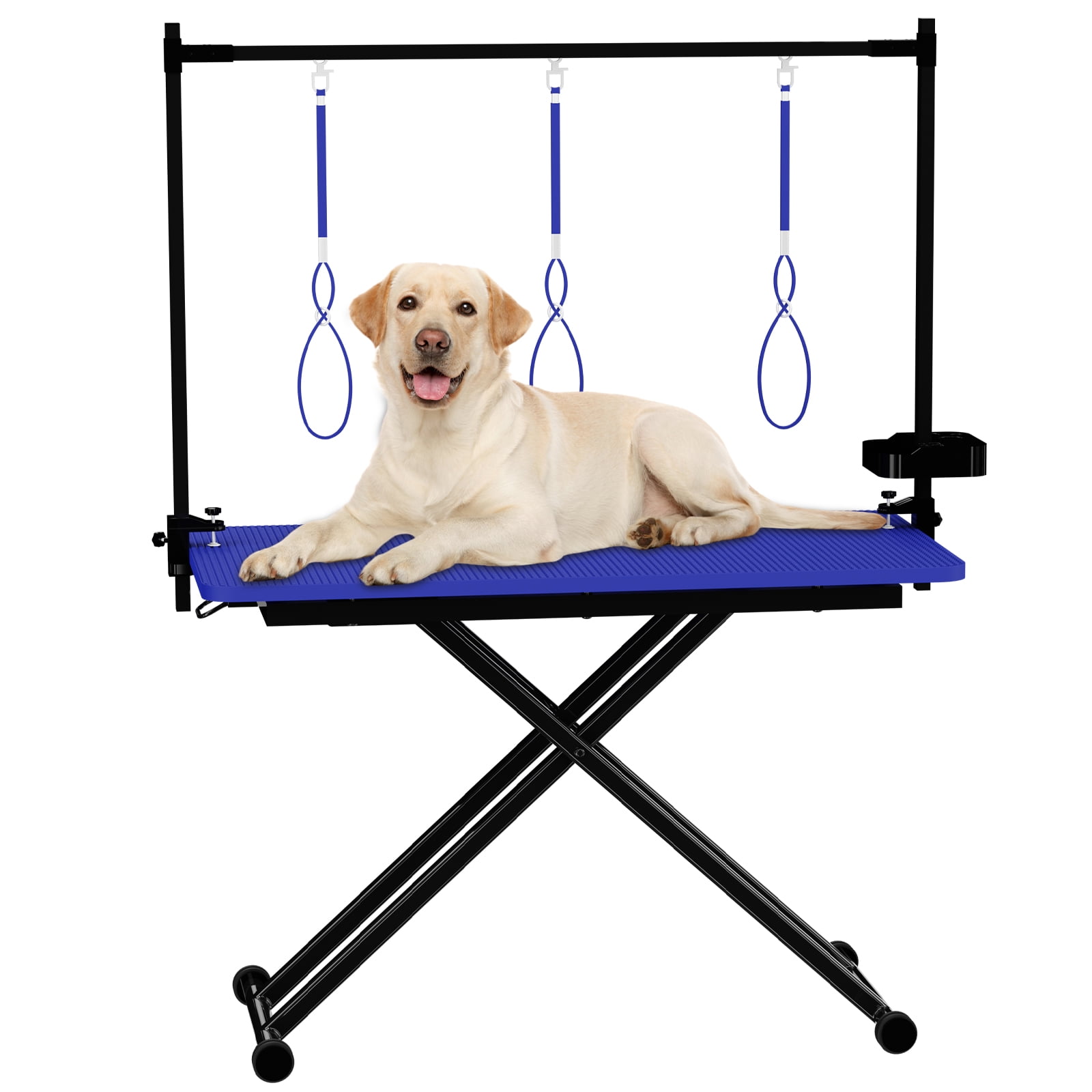 47" Large Dog Grooming Table X-Lift Foldable Grooming Table for Dogs at Home Adjustable Height Arms Pet Station with Nooses, Tool Organizer - Blue