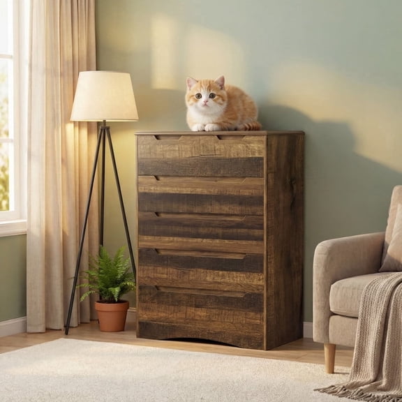 6 Drawer Dresser, Tall Chest of Drawers with Large Storage, Anti-Tip Wooden Cabinet for Bedroom, Office, Living Room, Entryway, FSC-Certified MDF Organizer, Brown