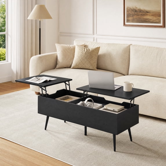 47" Lift Top Coffee Table with 2 Hidden Compartments, Center Table Cocktail Tea Table for Living Room,Black