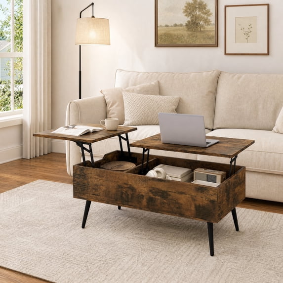 47" Lift Top Coffee Table with 2 Hidden Compartments, Center Table Cocktail Tea Table for Living Room,Coffee