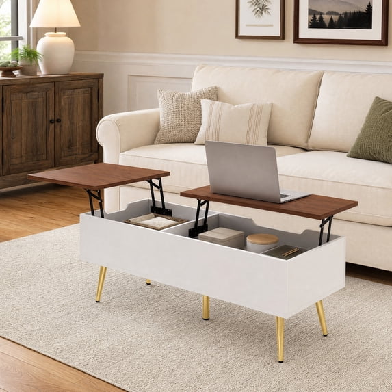 47" Lift Top Coffee Table with 2 Hidden Compartments, Center Table Cocktail Tea Table for Living Room,Walnut