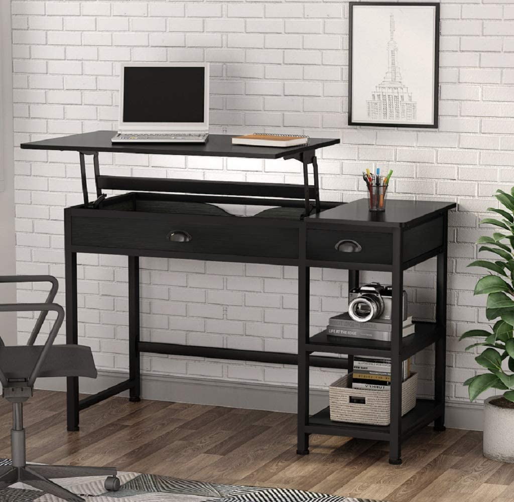 47 Lift Top Computer Desk with Drawers Home Office Desk with Storage