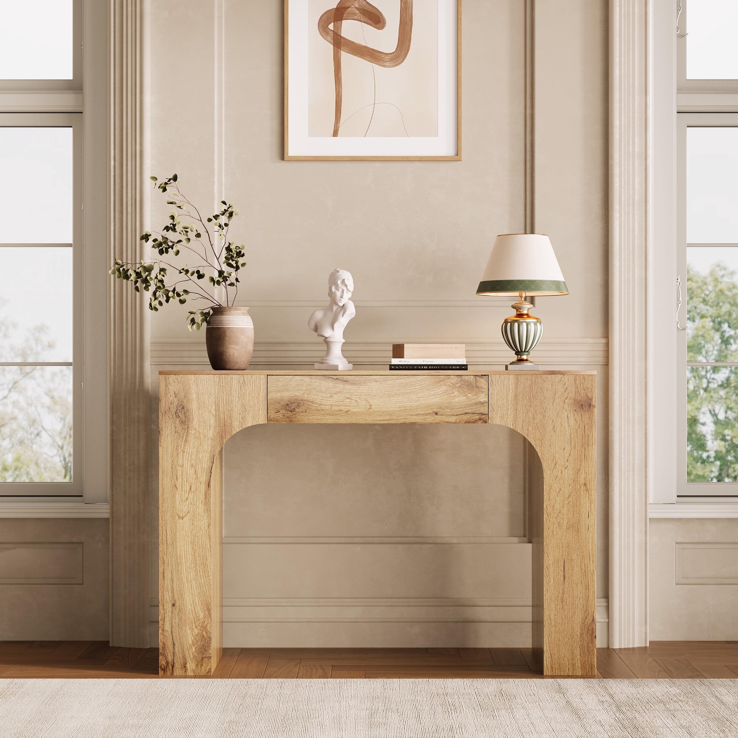 47" Long Console Table with Drawer, Narrow Entryway Table with Anti-Tipping Kit, Farmhouse Walnut Sofa Table for Hallway, Living Room, TV Stand, Chate Cracked Oak