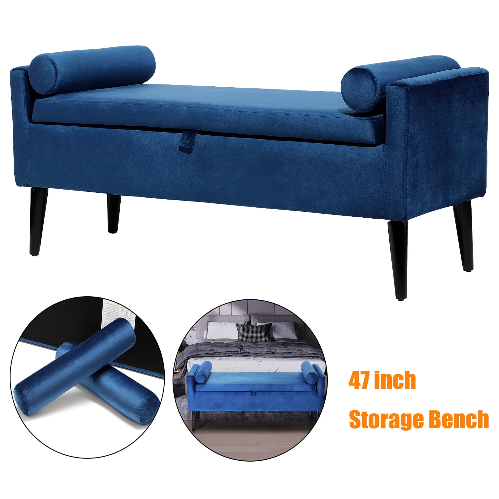 47" Long Storage Bench for Bedroom End of Bed Ottoman Bench Velvet