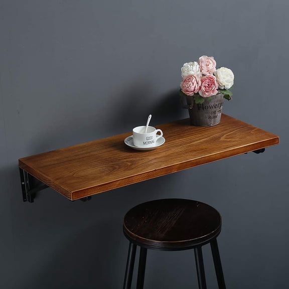 (47" Lx14 W) Industrial Rustic Folding Wall Mounted Workbench Drop Leaf Table, Dining Table Desk, Pine Wood Wall Mounted Bar Tables,Workbench,Study Table,Collapsible Butcher Block Solid Wood