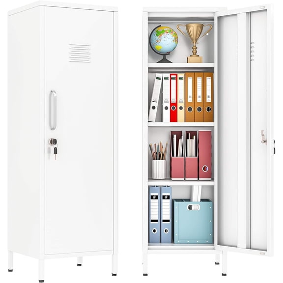 47" Metal Storage Locker with Lockable Door and Adjustable Shelves, White