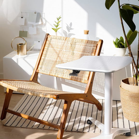 47" Mobile Standing Desk with Pneumatic Height Adjustment, White Ergonomic Laptop Workstation for Home Office