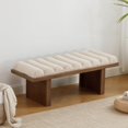 thumbnail image 1 of 47" Modern Bed Bench, Dining Bench with Natural Legs, Upholstered Linen Bench End of Bed Stool for Bedroom, Living Room, Entryway, Beige, 1 of 6