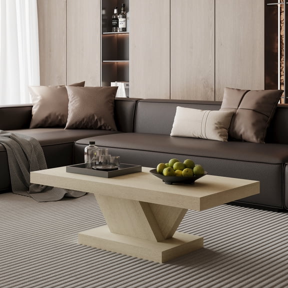 47" Modern Cross Leg Coffee Table, Sturdy X-Shape Design, Solid Wood Veneer, Large Living Room Center Table with Ample Storage Space, Oak Wash
