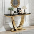 thumbnail image 1 of 47" Modern Faux Marble Console Table, Rectangular Top & Double U-Shaped Stainless Steel Base, Narrow Entryway Table for Entrance, Hallway, Foyer, or Living Room, 1 of 7