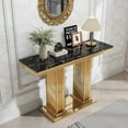 thumbnail image 1 of 47" Modern Faux Marble Console Table, Rectangular Top & Pillar Stainless Steel Base, Narrow Entryway Table for Entrance, Hallway, Foyer, or Living Room, 1 of 5