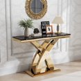 thumbnail image 1 of 47" Modern Faux Marble Console Table, Rectangular Top & X-Shaped Stainless Steel Base, Narrow Entryway Table for Entrance, Hallway, Foyer, or Living Room, 1 of 7