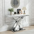 thumbnail image 1 of 47" Modern Faux Marble Console Table, Rectangular Top & X-Shaped Stainless Steel Base, Narrow Entryway Table for Entrance, Hallway, Foyer, or Living Room, 1 of 8