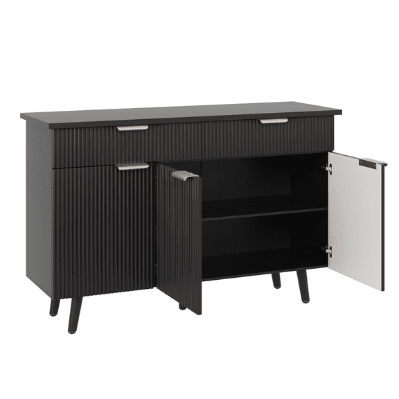 47" Modern Fluted Buffet Sideboard – 3 Doors & 2 Drawers with Adjustable Shelves, Multi-Use Coffee Bar Cabinet for Kitchen, Living & Dining Room