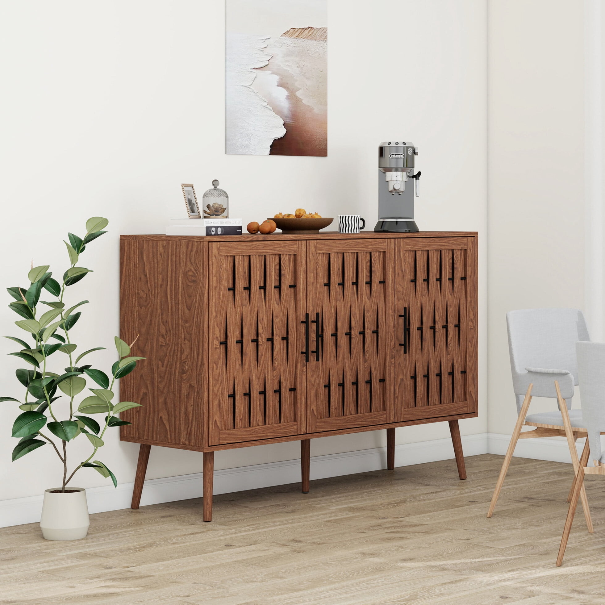 47" Modern Mid-Century Storage Cabinet with 3 Doors, Large Capacity ...