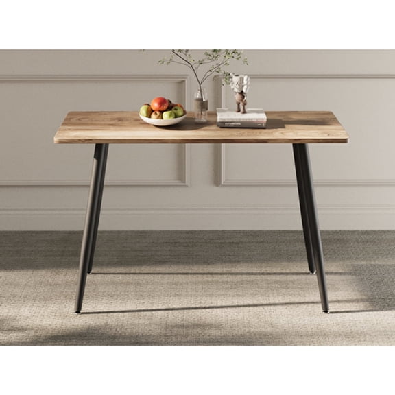 47" Modern Minimalist MDF Wood Dining Table - Black Metal Legs, 4-6 Seat Multi-Purpose Table for Home Kitchen Office Computer Desk