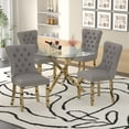 thumbnail image 1 of 47" Modern Round Glass Dining Table Set with 4 Velvet Upholstered Chairs,Golden Leg Glass Table with 4 Gray Chairs with Golden Leg, 1 of 7
