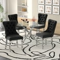 thumbnail image 1 of 47" Modern Round Glass Dining Table Set with 4 Velvet Upholstered Chairs,Silver Leg Glass Table with 4 Black Chairs with Silver Leg, 1 of 7