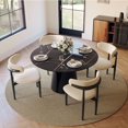 thumbnail image 1 of POVISON-47"Modern Round Kitchen Dining Table For 4, Glossy Black Sintered Stone Round Dining Table, Solid Black Carbon Steel Base, 1 of 8