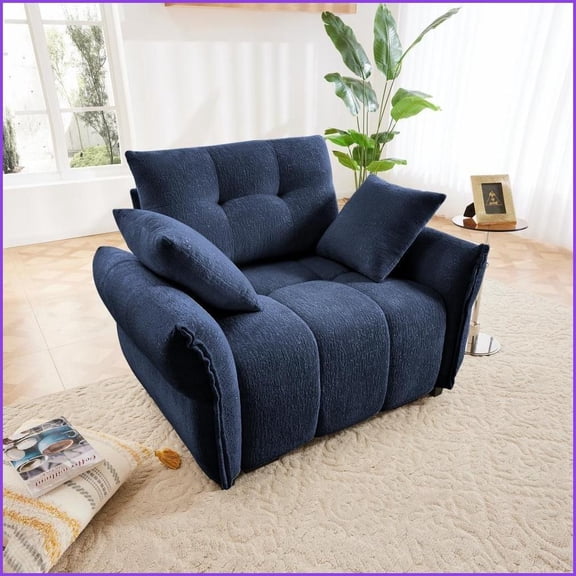 47 Modern Single Seater Chenille Sofa | Wood Frame | Cushion Back High-Resilience Cushions, Easy Assembly for Living Room/Office/Study, Blue