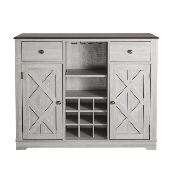 Joy River 47" Modern Wine Cabinet with 9-Bottle Rack & Stemware Holders,White