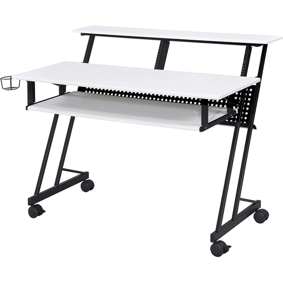 47" Music Recording Studio Desk with 61-Key Sliding Keyboard Tray, Yellow/Black Computer Workstation with Monitor Shelf and Caster Wheels