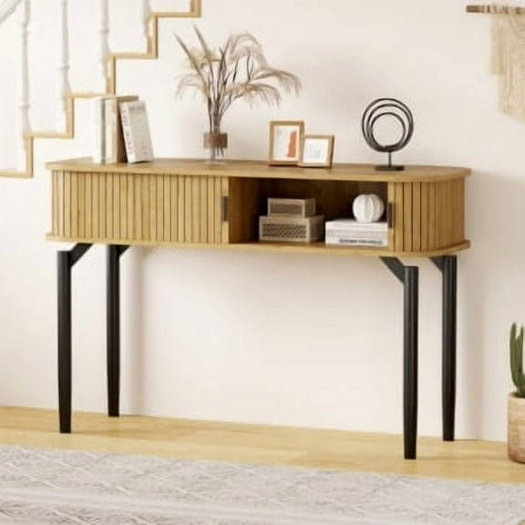 47" Narrow Console Table with Storage,Narrow Entryway Tables with Storage and Shelves Fluted Console Table Entryway Table with Drawers and Bottom Shelf, Long Sofa Table for Hallway, Living Room, or Be