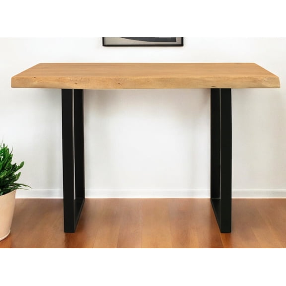 HomeRoots 604538 47 in. Natural & Black Solid Wood & Metal Live Edge Console Table