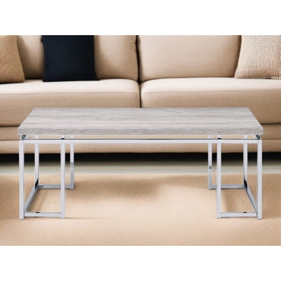 47" Oak and Silver Wood And Metal Frame Coffee Table