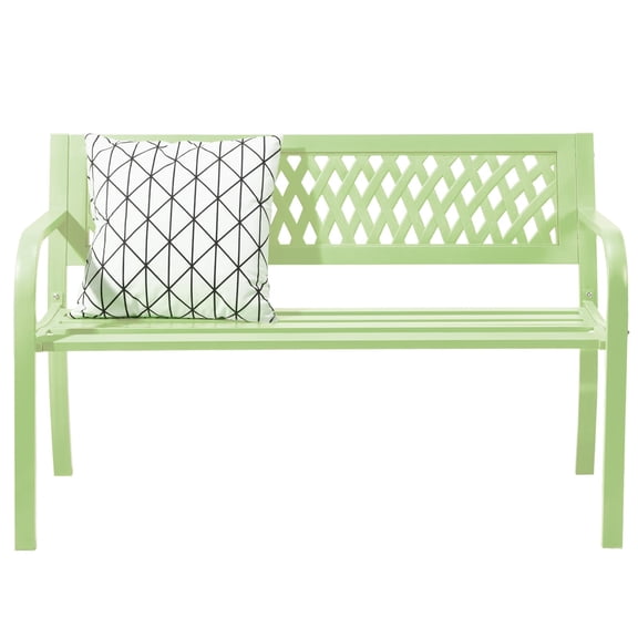 47'' Outdoor Bench, Weather Resistant Garden Patio Bench Powder Coated Iron Frame w/PVC Mesh Backrest Slatted Seat, 2-Person Outdoor Furniture for Front Porch Entryway Park (Green)