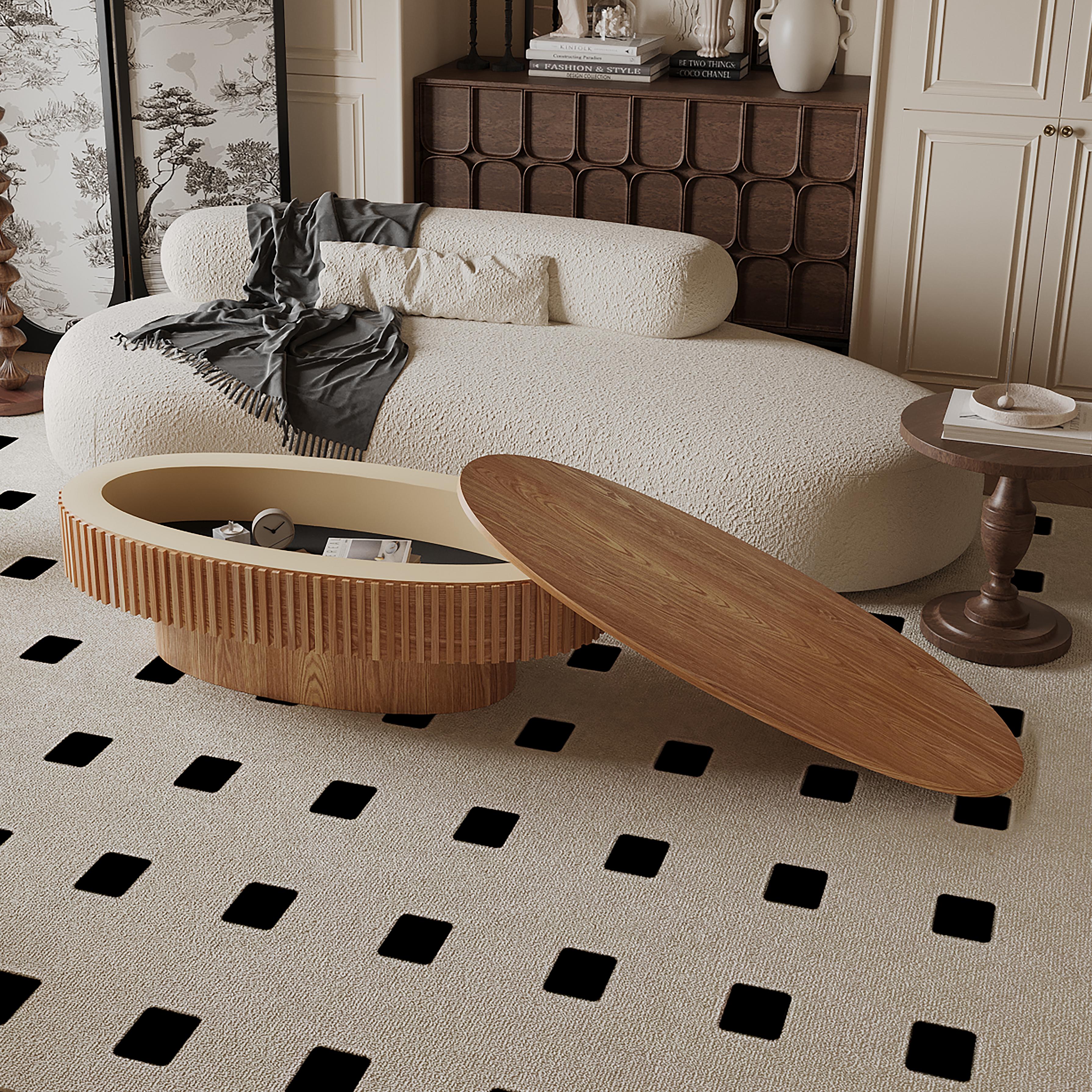 47'' Oval Coffee Table, Coffee Table for Living Room, Accent Fluted ...