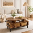 thumbnail image 1 of 47" Oval Coffee Table with Drawer & Open Compartments, Center Table Cocktail Tea Table for Living Room,Rustic Brown, 1 of 8