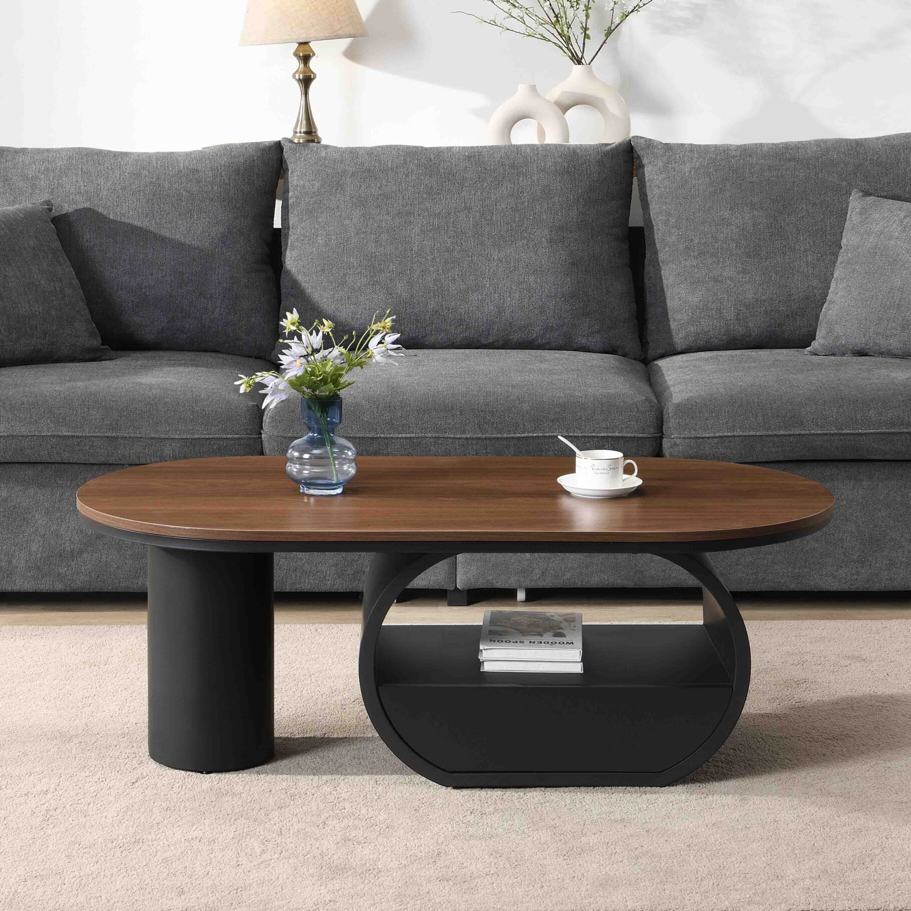47" Oval Coffee Table with Storage Drawer, Modern Luxury Center Table ...