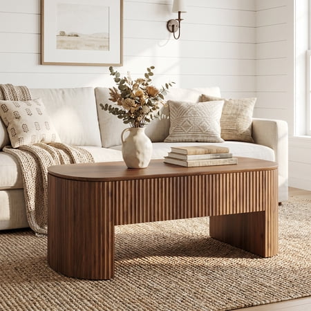 47" Oval Lift Top Coffee Table With Storage Shelf Hidden Compartment Mid Century Modern Center Table For Living Room Apartment (Rustic Brown)