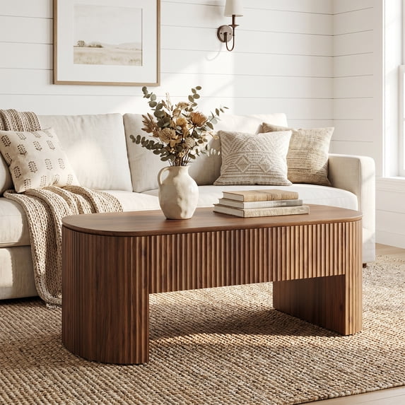 47" Oval Lift Top Coffee Table With Storage Shelf Hidden Compartment Mid Century Modern Center Table For Living Room Apartment (Rustic Brown)