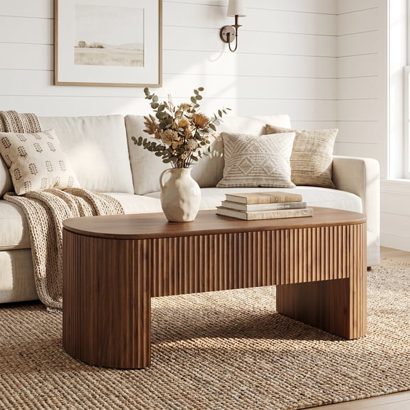 47" Oval Lift Top Coffee Table With Storage Shelf Hidden Compartment Mid Century Modern Center Table For Living Room Apartment (Rustic Brown)