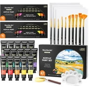 47 Pack Acrylic Paint Set, Shuttle Art 15 Colors 12ml Each, 2Pack Acrylic Paint with 10 Brushes Painting Canvas Knife Palette Sponge, Complete Gift Set for Kids, Adults Painting Canvas