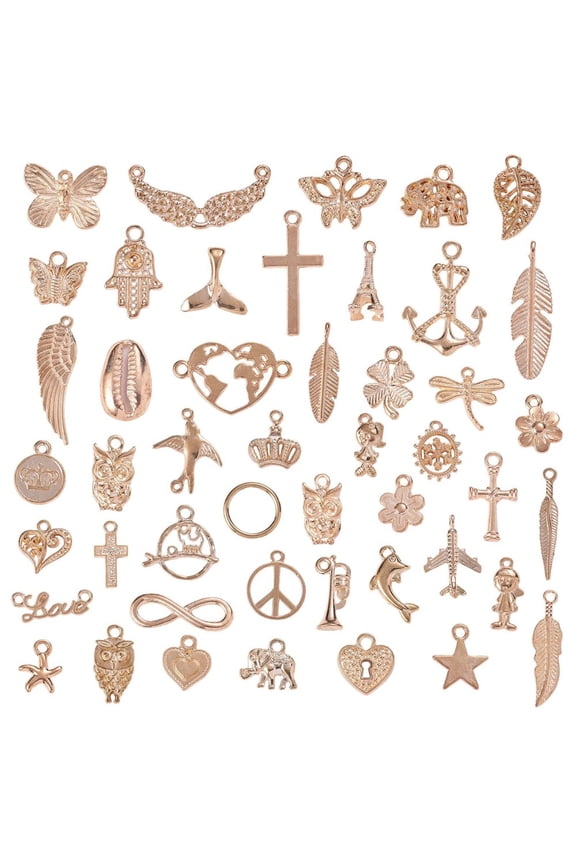 47 Pieces Wholesale Bulk Lots Jewelry Rose Gold Alloy Charm Pendants Leaf Wing Charm for Jewelry Necklace Bracelet Earring Making Craft
