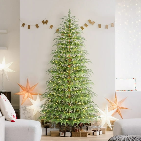 47"Pre-Lit Christmas Tree - Christmas Decorations , Twinkle Artificial Christmas Cypress Tree with Warm White LED Lights and Stand, Decor for Indoor Home Party, Living Room, Office Decoration, Green